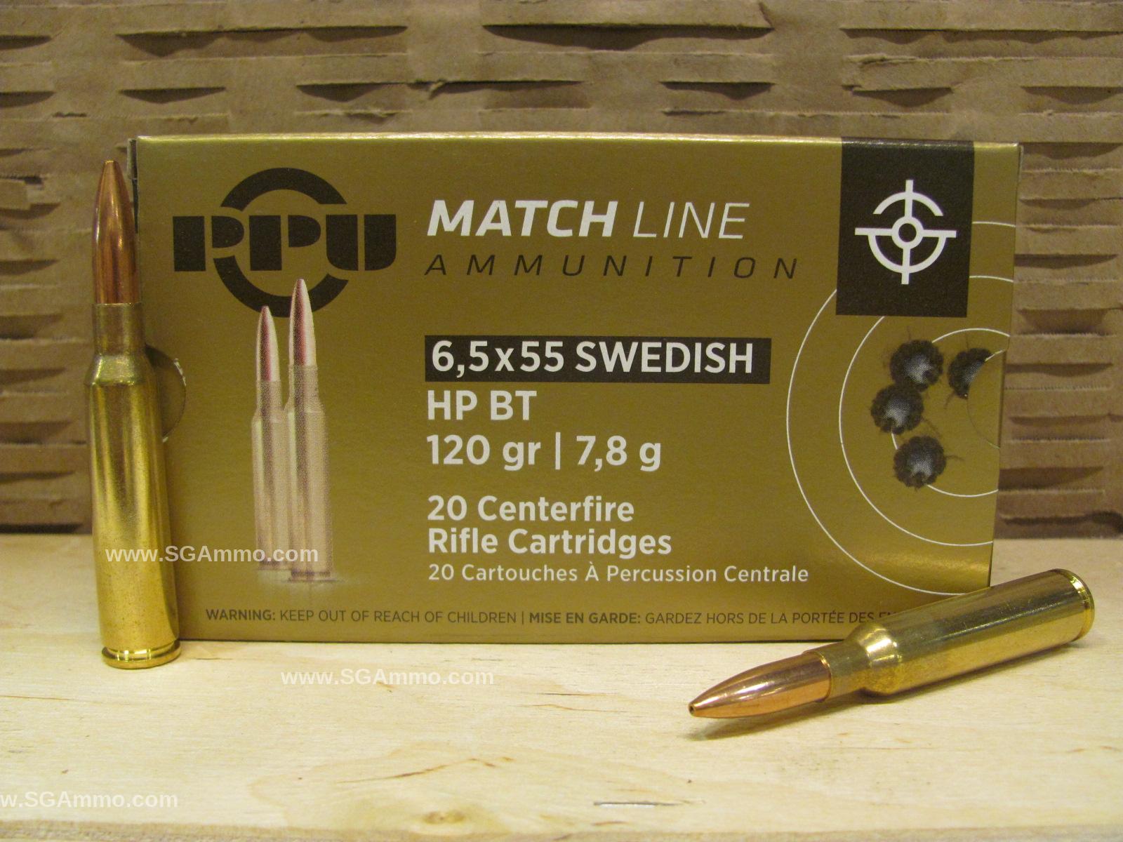 100 Round Plastic Can - 6.5x55 Swedish Match 120 Grain BTHP Prvi Partizan Ammo - PPM6 - Packed in Plastic Ammo Canister
